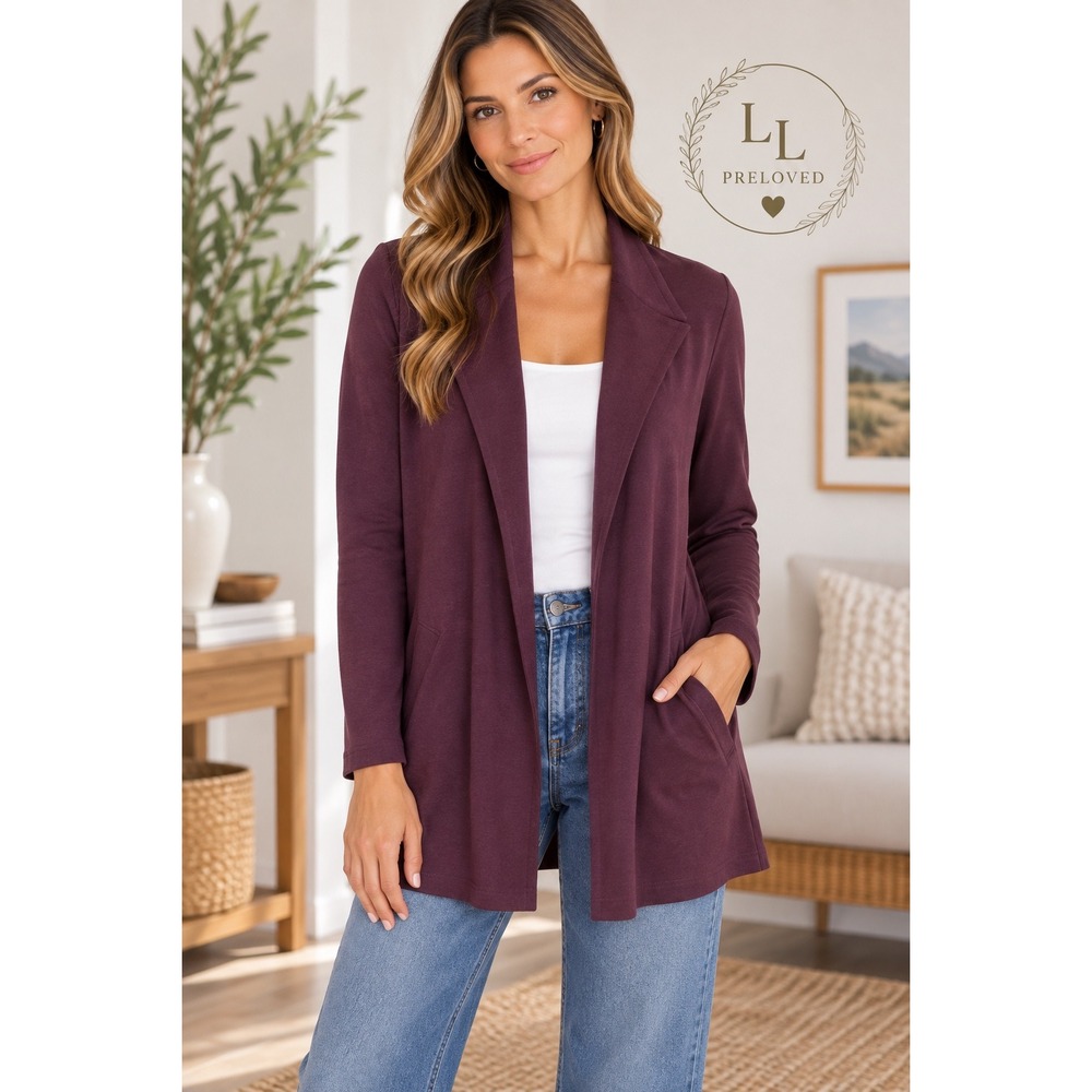 Eileen Fisher Long Jacket Womens Small Purple Crepe Blazer R9TL-J4772M